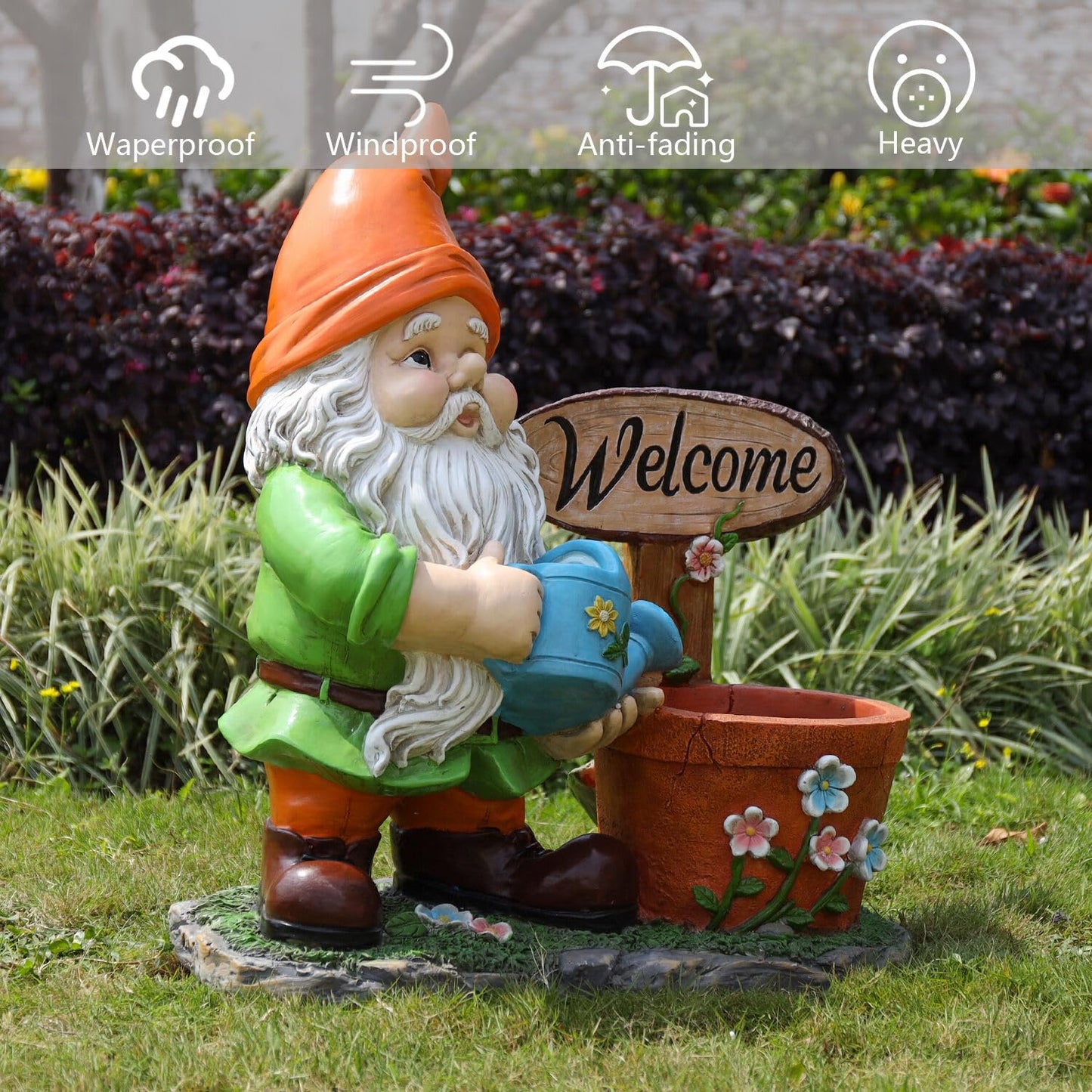 Welcome Outdoor Gnome and Flower Pot Planter