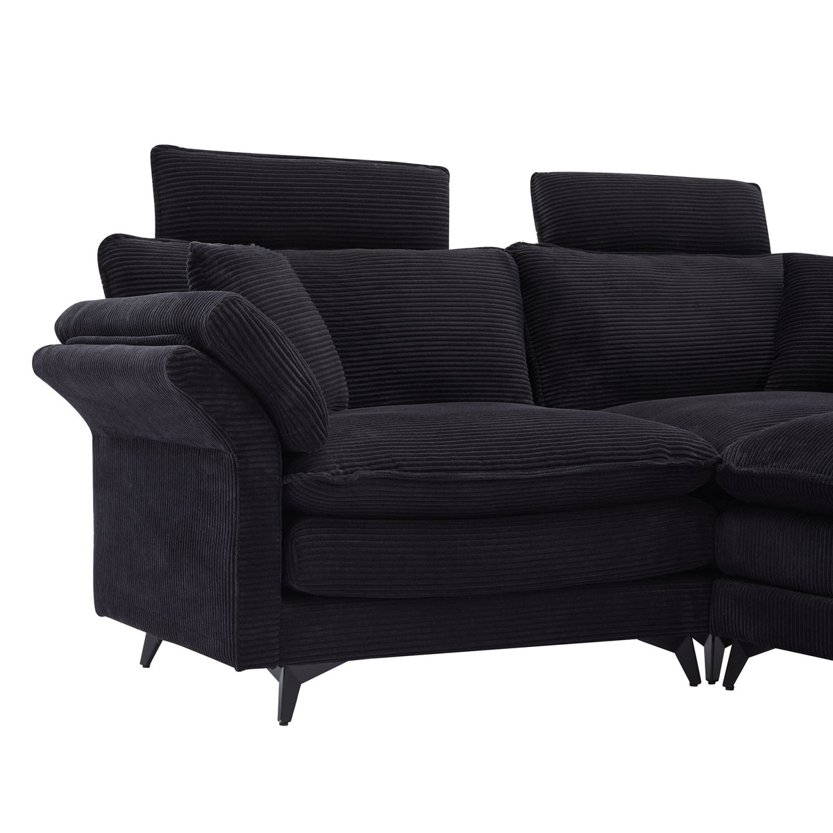 Modern Deep Seat Sectional Sofa with Ottoman by HouseOfZazla, corduroy fabric, metal legs on Tampa Home & Garden Store