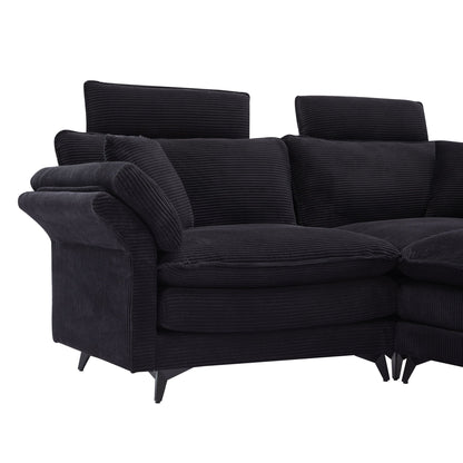 Modern Deep Seat Sectional Sofa with Ottoman by HouseOfZazla, corduroy fabric, metal legs on Tampa Home & Garden Store
