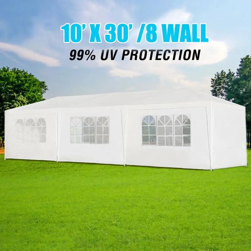 White 10x30 canopy tent with removable sidewalls on Tampa Home & Garden Store