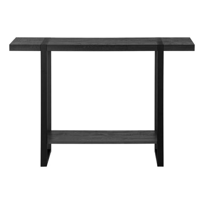 Accent console table for entryway with dark wood top and black metal frame, lower shelf on Tampa Home & Garden Store