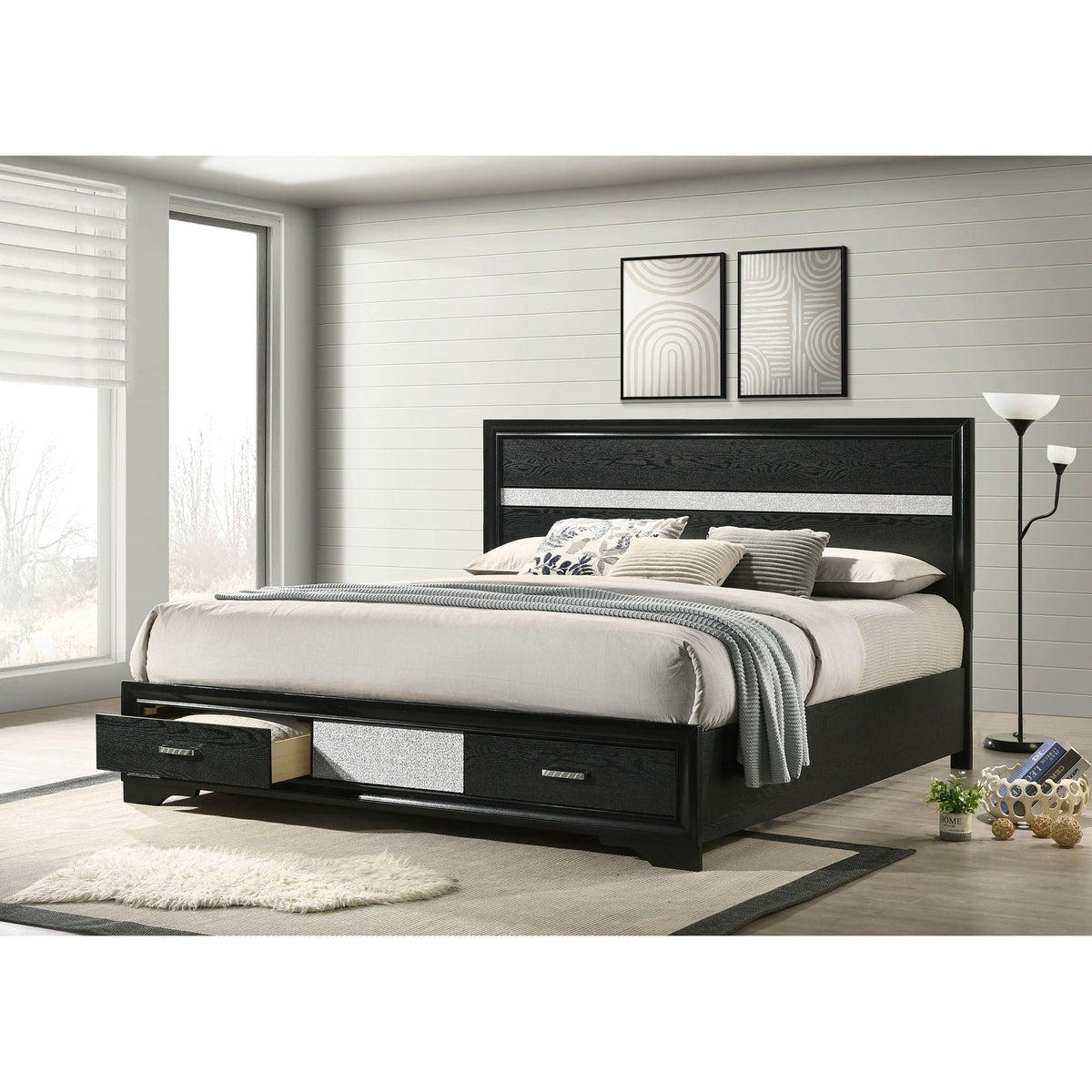 Storage platform bed with 2 under-bed drawers in black wood by HouseOfZazla on Tampa Home & Garden Store