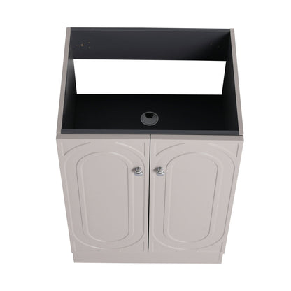 Freestanding vanity with soft-close by HouseOfZazla; beige double doors on Tampa Home & Garden Store