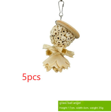 Parrot natural gnawing molar grinding toy, beige wooden ball with holes on a hanging chain, 5pcs on Tampa Home & Garden Store