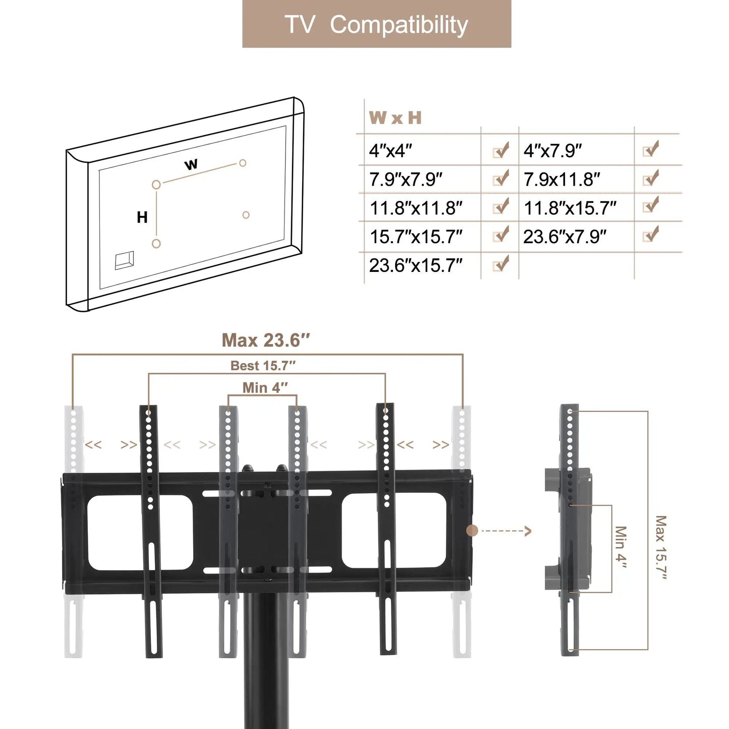 Height and Angle Adjustable Mobile TV Stand