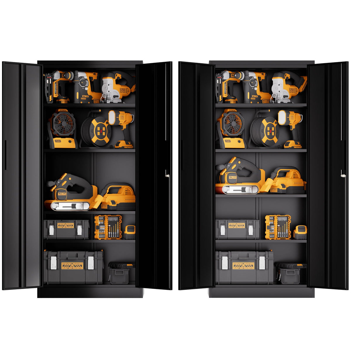 Steel garage storage cabinet pair by HouseOfZazla with adjustable shelves and lock, black on Tampa Home & Garden Store