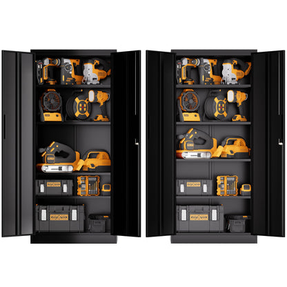 Steel garage storage cabinet pair by HouseOfZazla with adjustable shelves and lock, black on Tampa Home & Garden Store