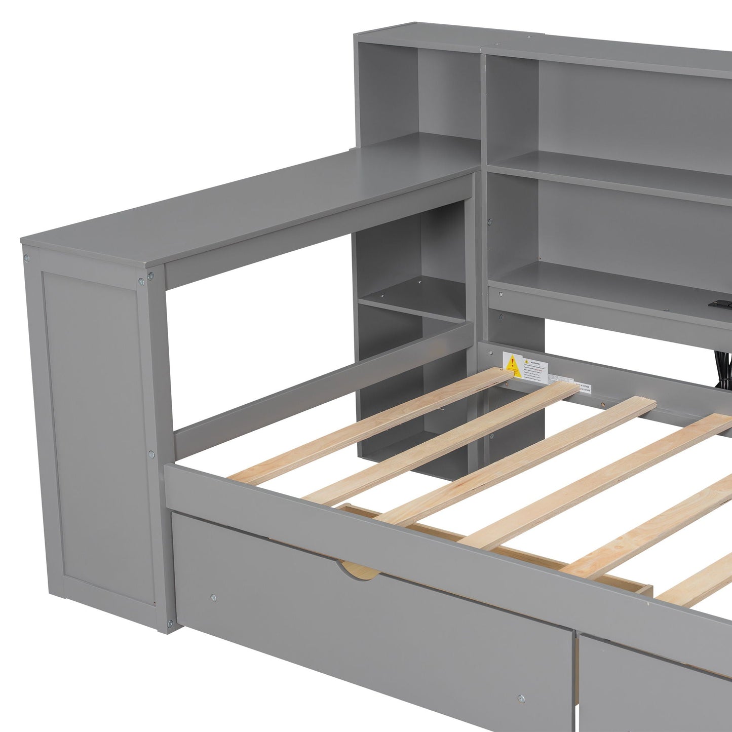 Platform bed frame with gray metal, storage shelves and drawers, wood slat base HouseOfZazla on Tampa Home & Garden Store