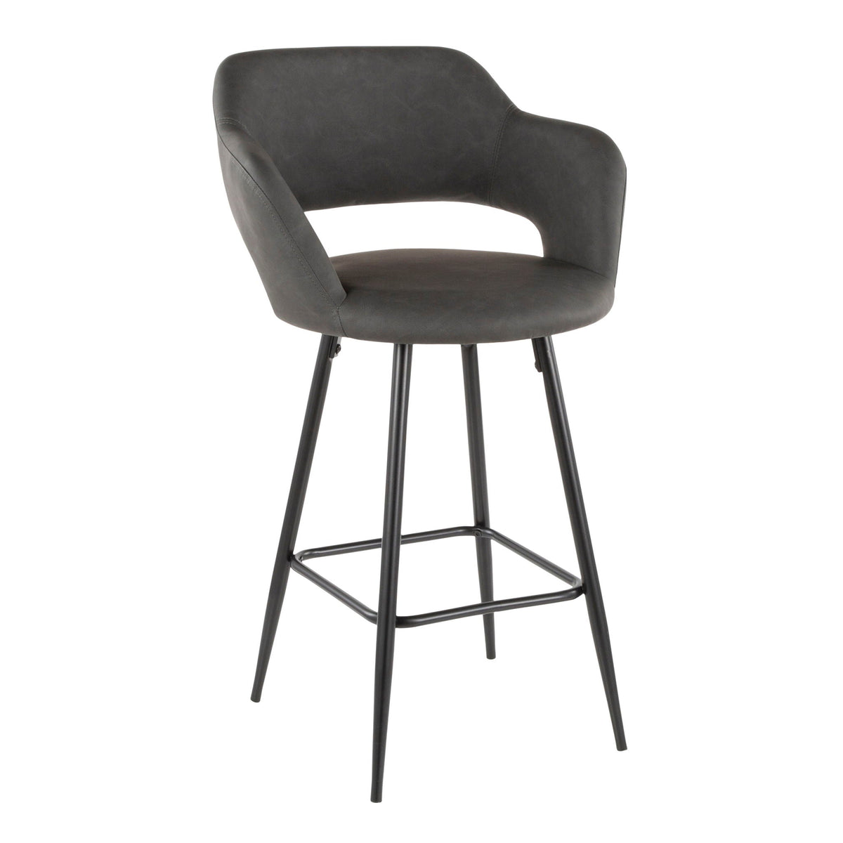 Margarite Contemporary Counter Stool Set dark gray faux leather upholstery with black metal legs on Tampa Home & Garden Store