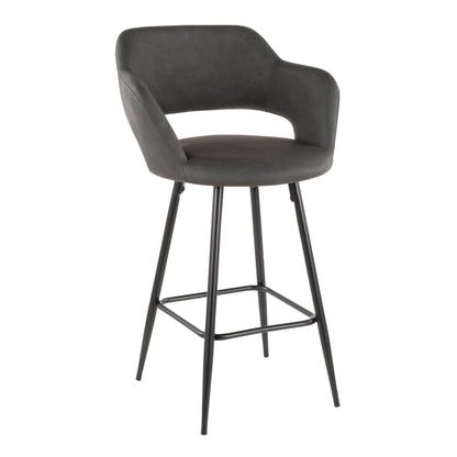 Margarite Contemporary Counter Stool Set dark gray faux leather upholstery with black metal legs on Tampa Home & Garden Store