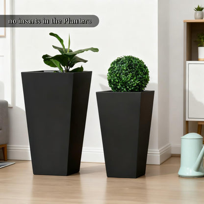 HouseOfZazla tall black square planters, 2-pack outdoor set with drainage holes on Tampa Home & Garden Store