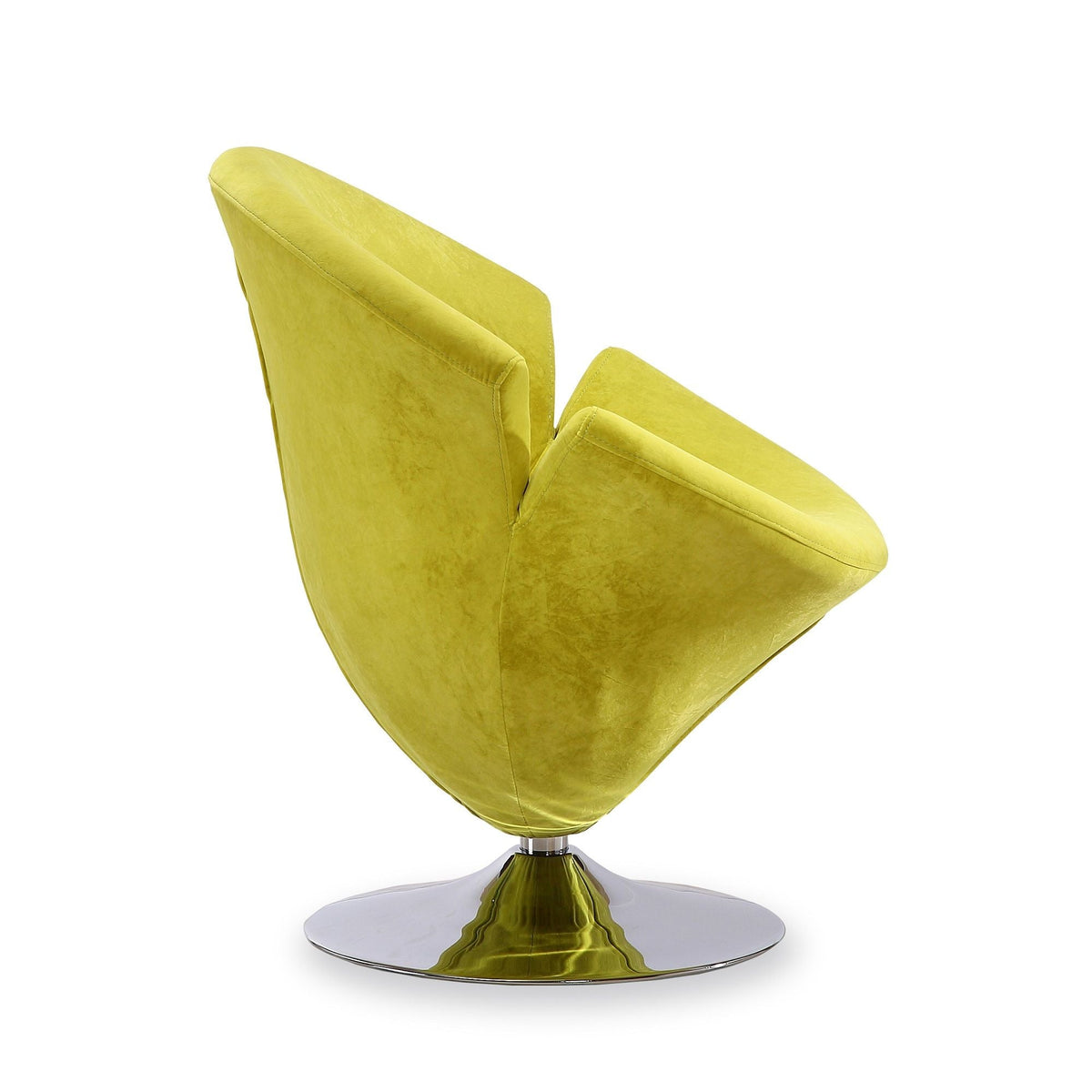 Tulip Swivel Lounge Chair yellow fabric by HouseOfZazla with chrome pedestal base on Tampa Home & Garden Store