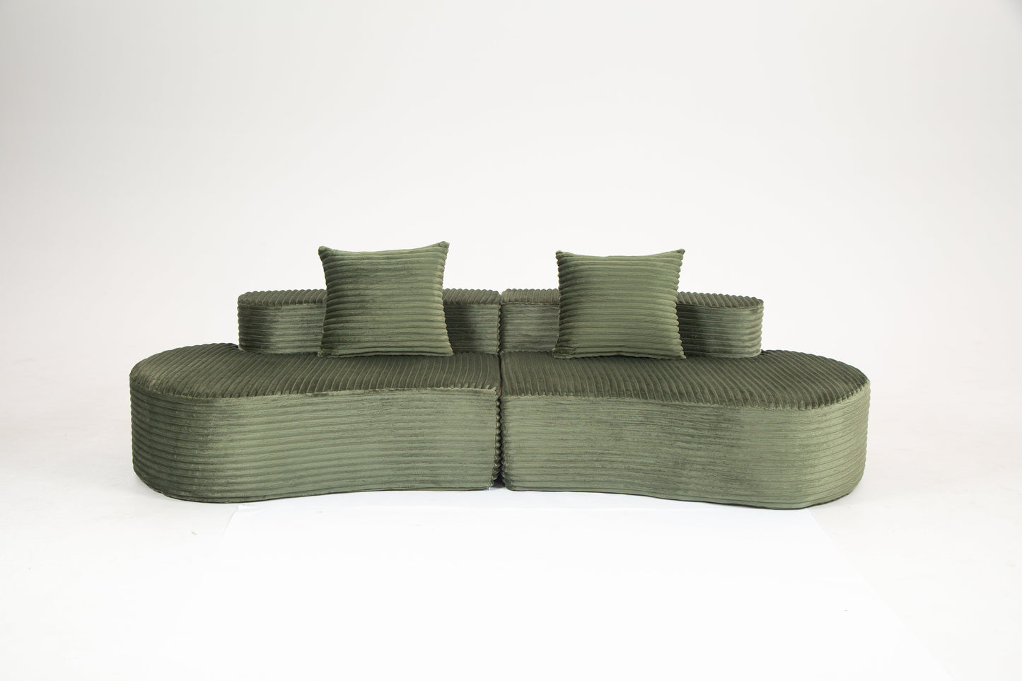 Cozy Corduroy 2-Seater Sofa with Lumbar Pillows green upholstery and rounded base on Tampa Home & Garden Store