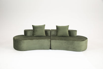 Cozy Corduroy 2-Seater Sofa with Lumbar Pillows green upholstery and rounded base on Tampa Home & Garden Store