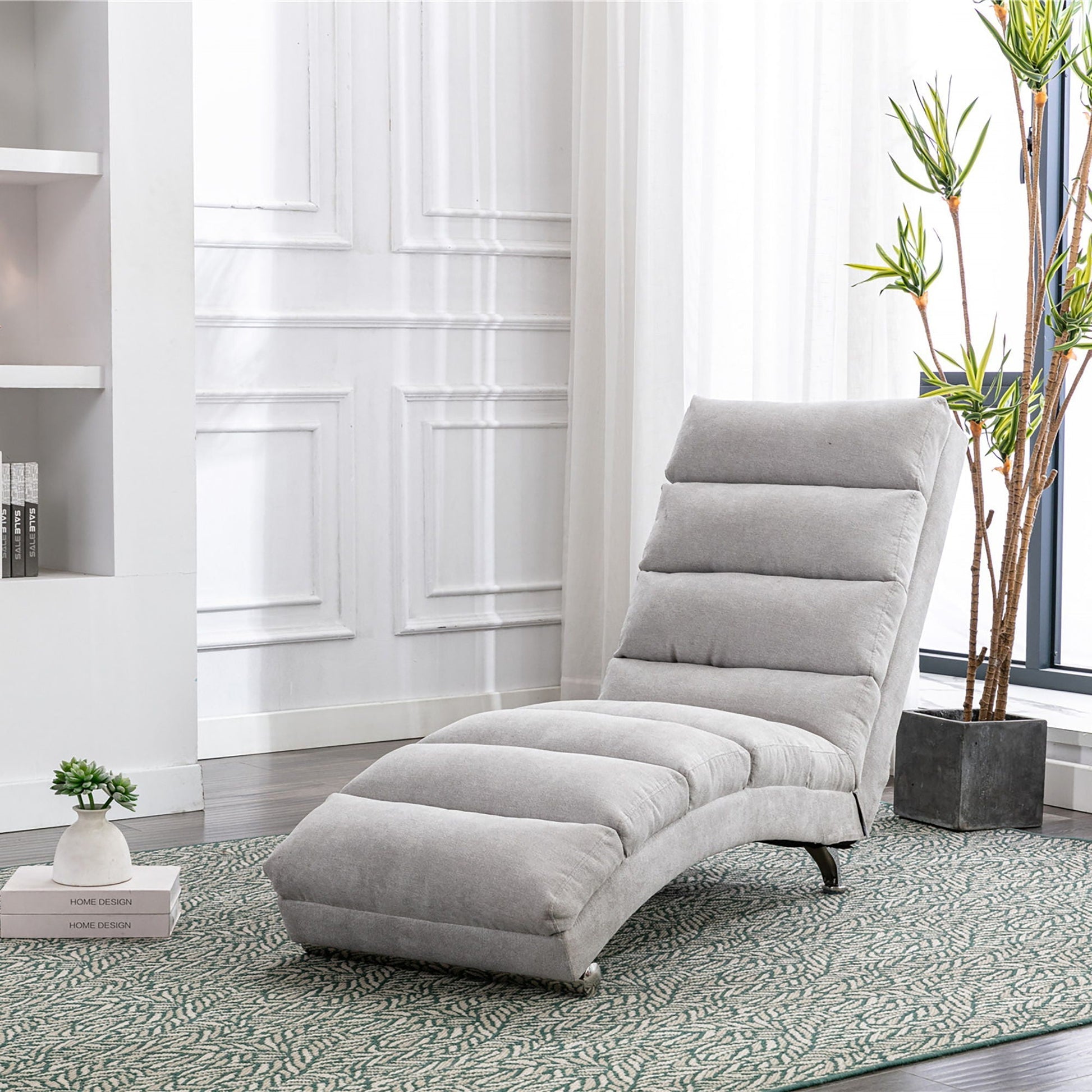 Massage chaise lounge indoor by HouseOfZazla in soft grey fabric with remote control on Tampa Home & Garden Store