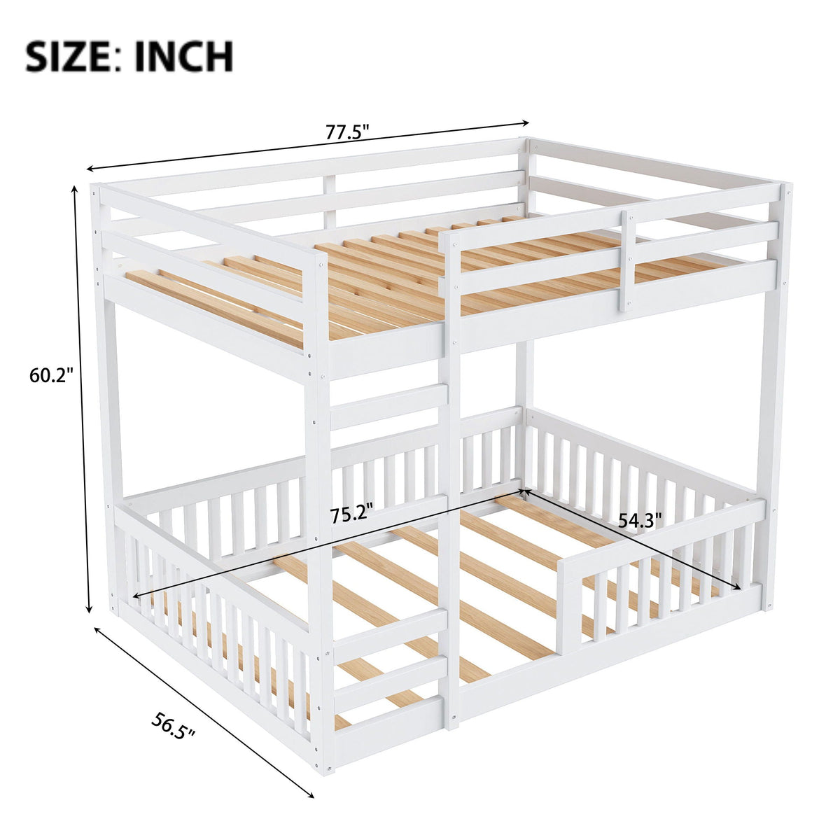 White bunk bed with ladder and guardrails, two-tier wood slat frames on Tampa Home & Garden Store