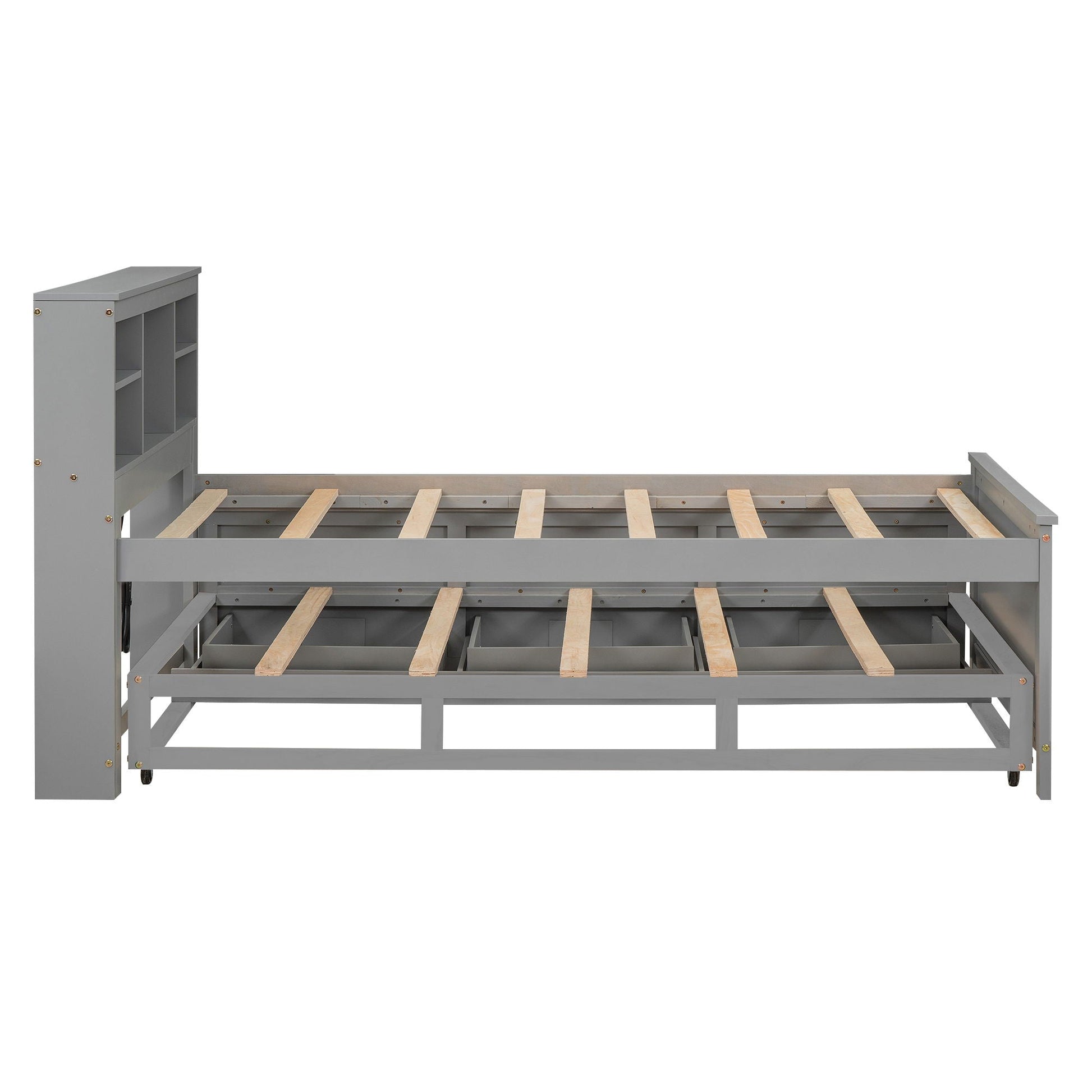 Gray platform bed with storage headboard, USB, trundle and 3 drawers by HouseOfZazla on Tampa Home & Garden Store