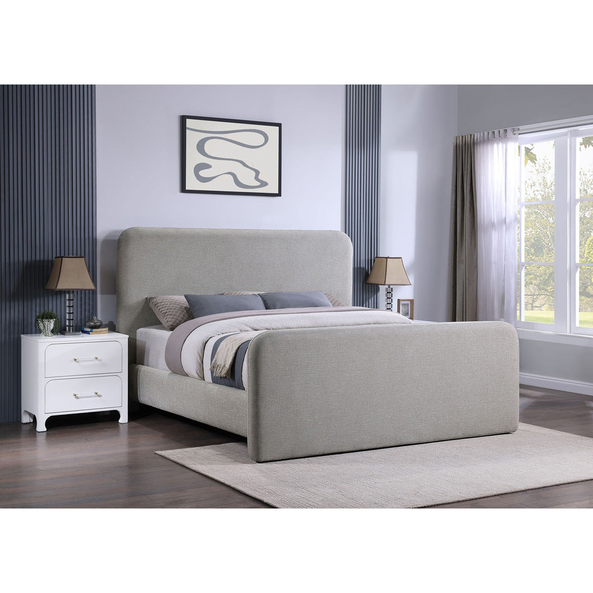 Kendra Platform Bed in light grey upholstery with tall headboard by HouseOfZazla on Tampa Home & Garden Store