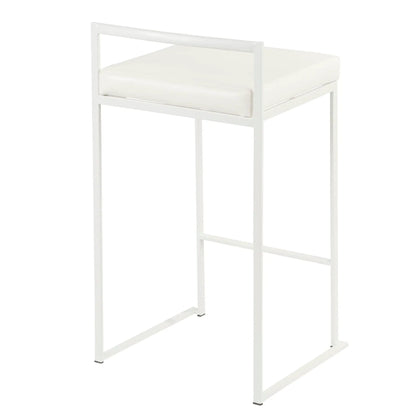 Fuji white stackable counter stool with cushioned seat and white metal frame on Tampa Home & Garden Store