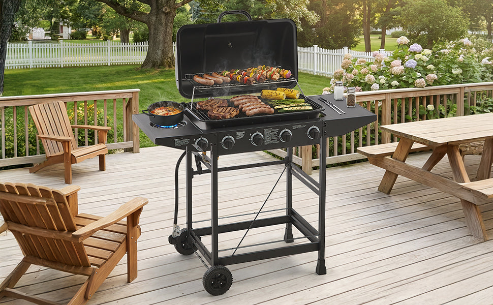 Four Burner Propane Grill and Side Burner Cart