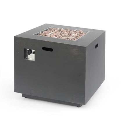 33in outdoor iron square propane fire pit brushed brown with lava rock fill on Tampa Home & Garden Store