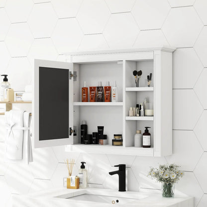 Wall Mounted Cabinet With Mirror and Open Shelves