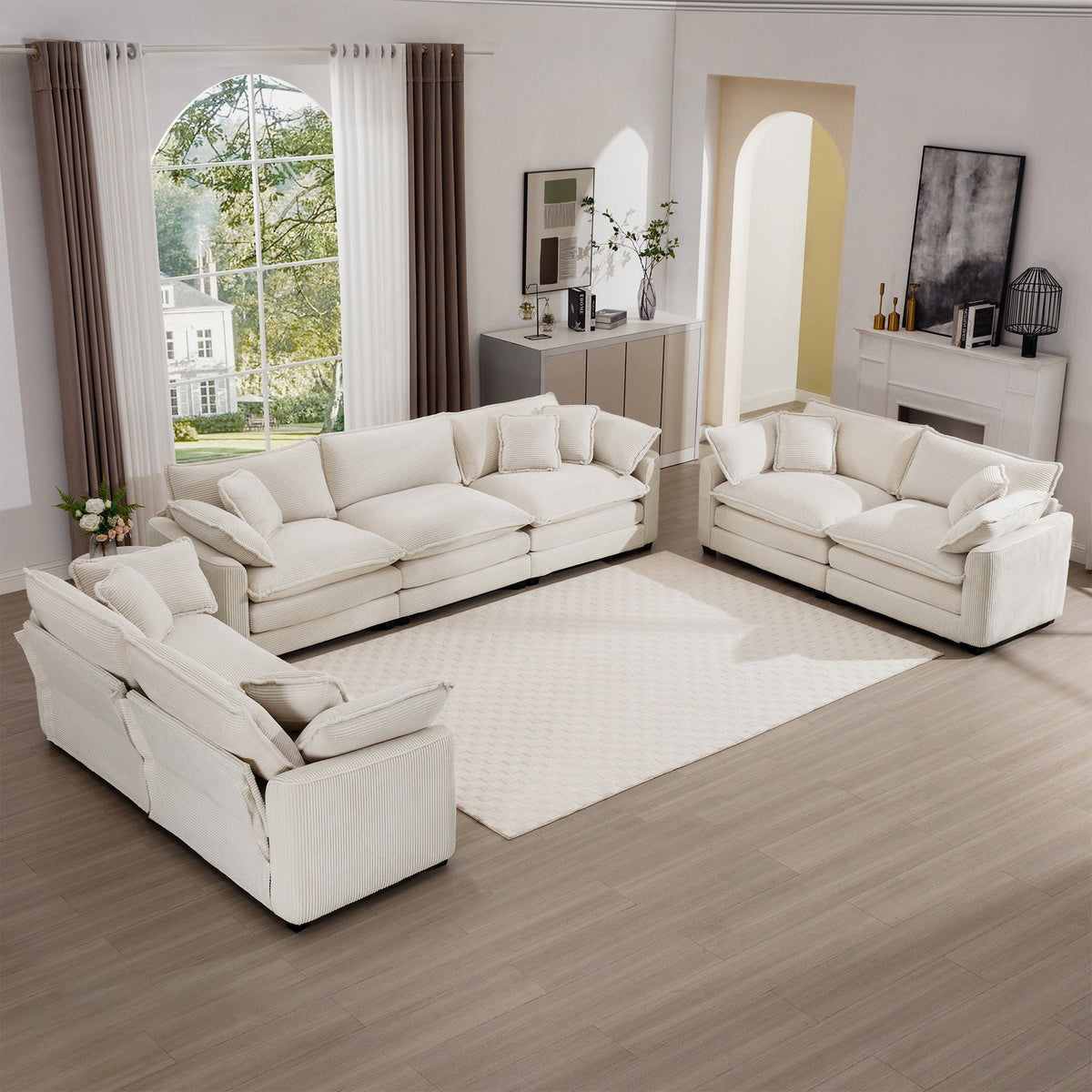 Elegant oversized sectional sofa set with deep ivory seats, 3-piece by HouseOfZazla on Tampa Home & Garden Store