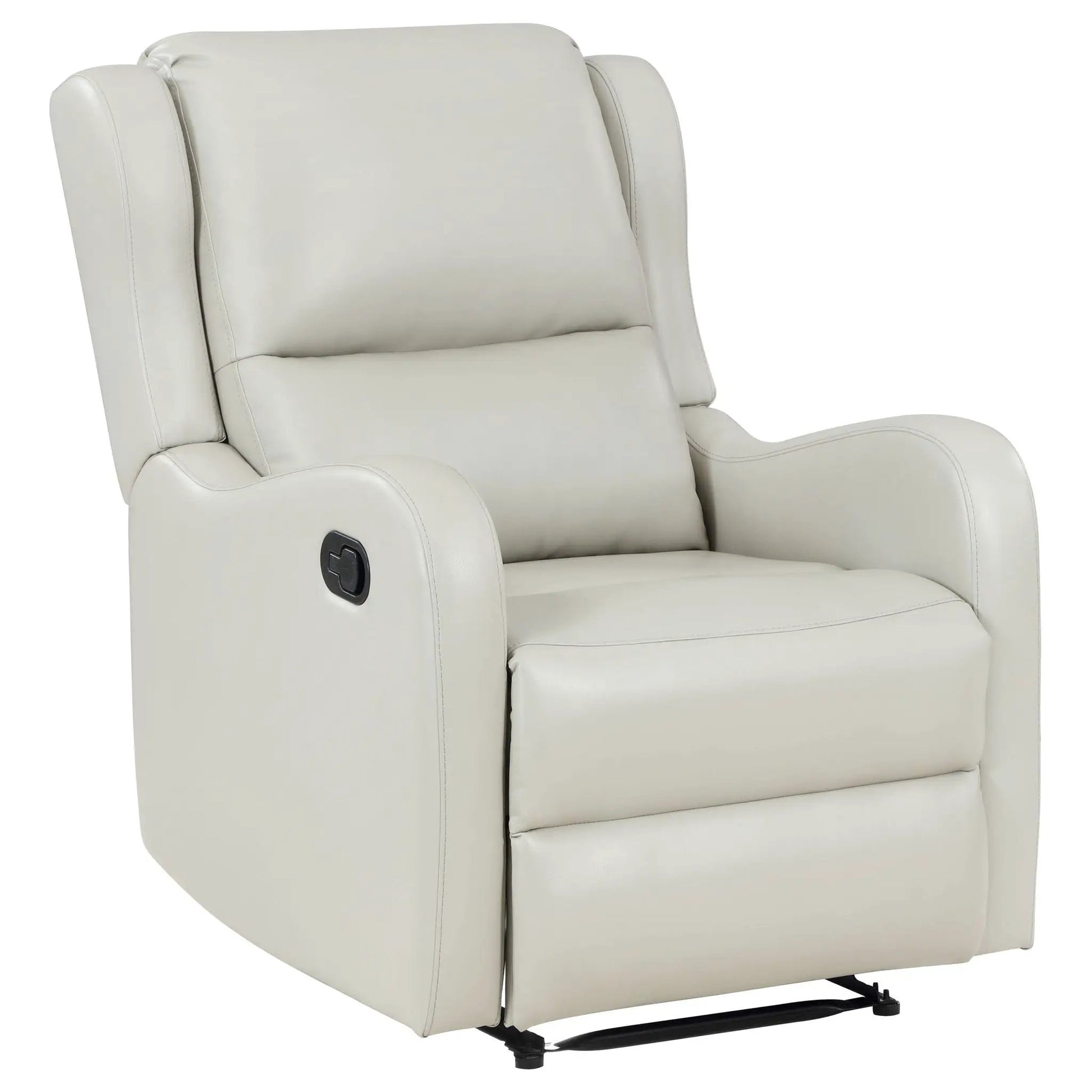 Cortland ivory upholstered English-arm recliner with power reclining on a metal base on Tampa Home & Garden Store