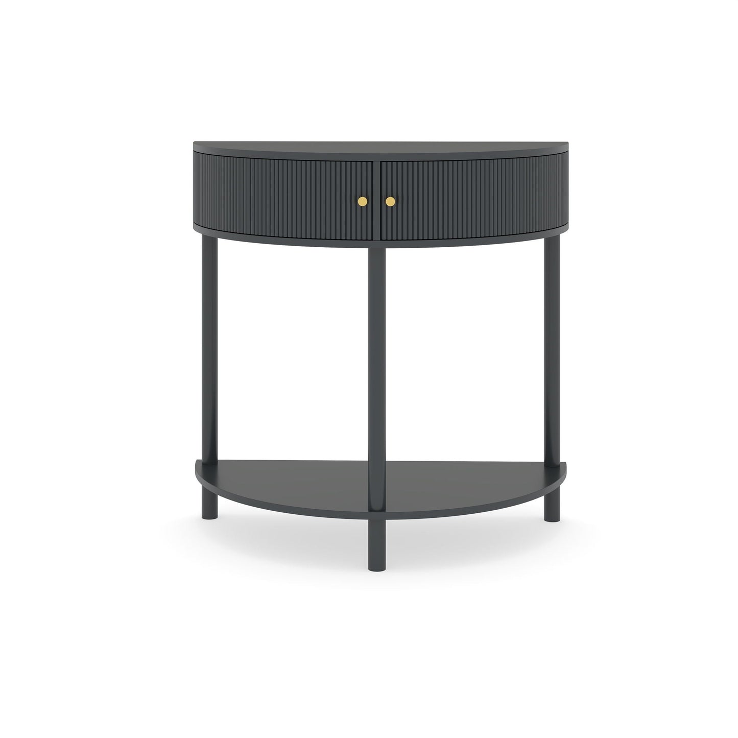 Demi Lune Console Table with 2 Storage Drawers, dark gray ribbed, gold knobs, HouseOfZazla on Tampa Home & Garden Store