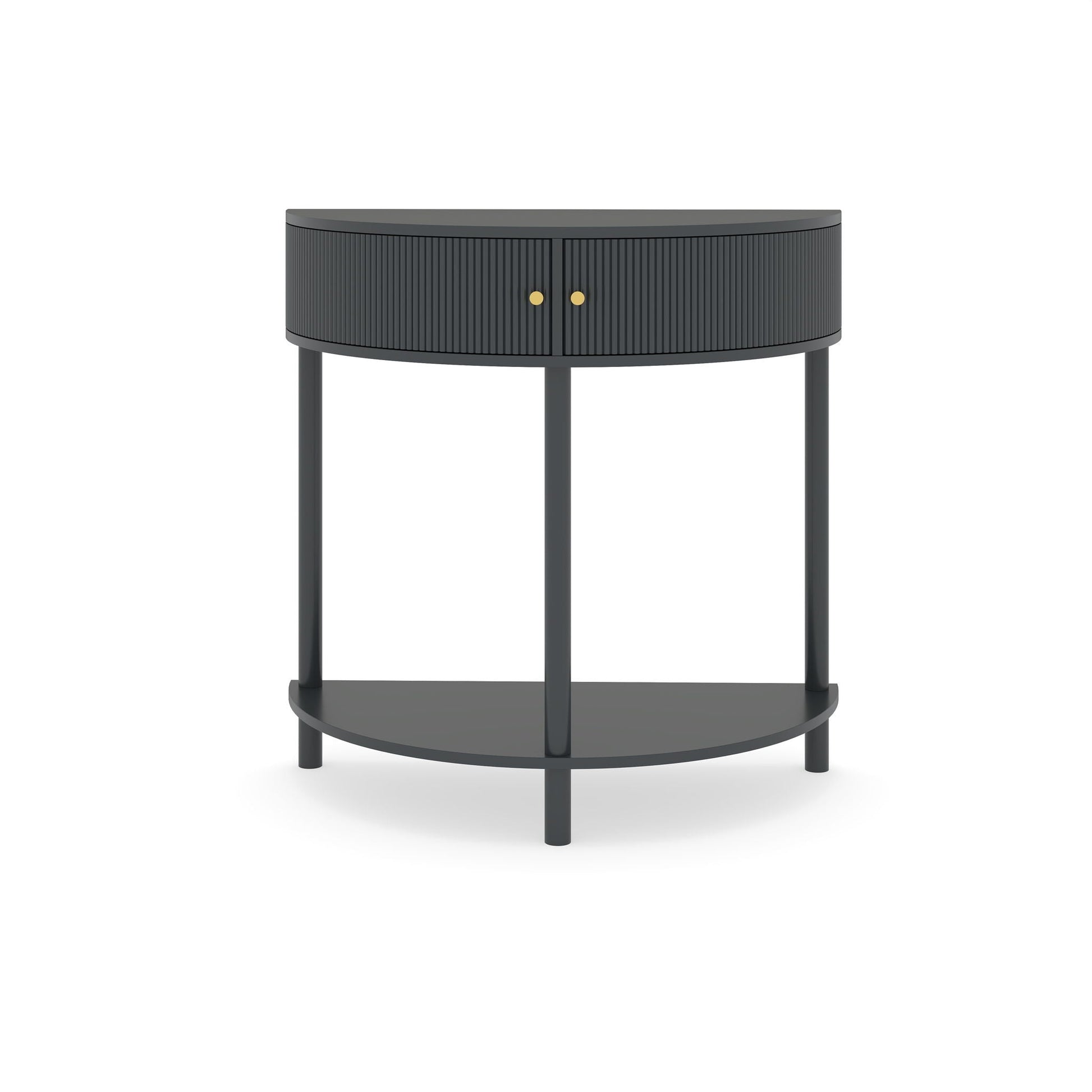 Demi Lune Console Table with 2 Storage Drawers, dark gray ribbed, gold knobs, HouseOfZazla on Tampa Home & Garden Store