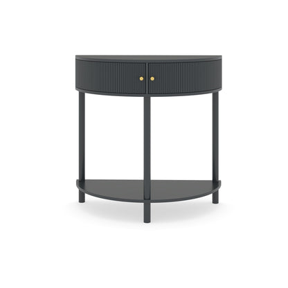 Demi Lune Console Table with 2 Storage Drawers, dark gray ribbed, gold knobs, HouseOfZazla on Tampa Home & Garden Store