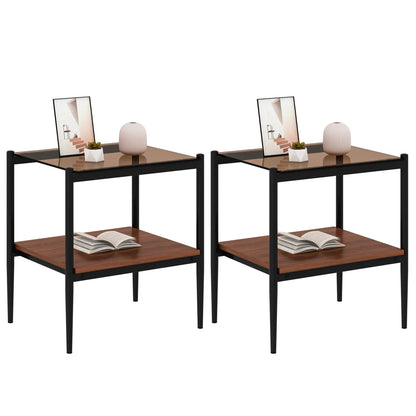 Modern End Table Set of 2 With Tempered Glass