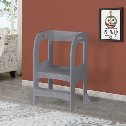 Child standing tower toddler step stool in gray with arched side handles for kitchen counter on Tampa Home & Garden Store