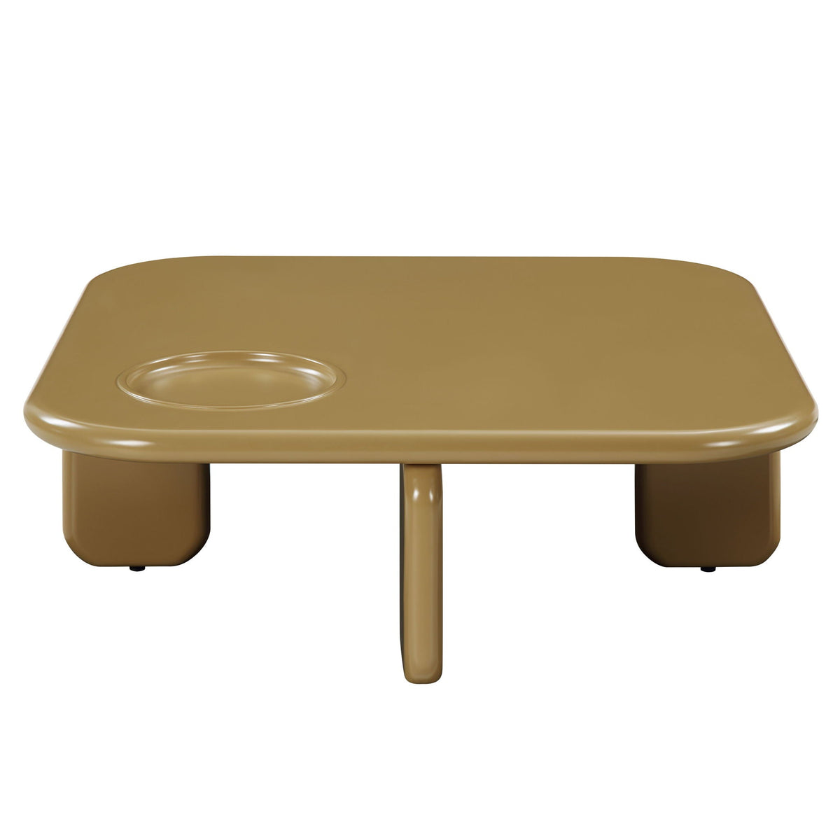 HouseOfZazla yellow-brown high-gloss coffee table with rounded edges and built-in coaster on Tampa Home & Garden Store