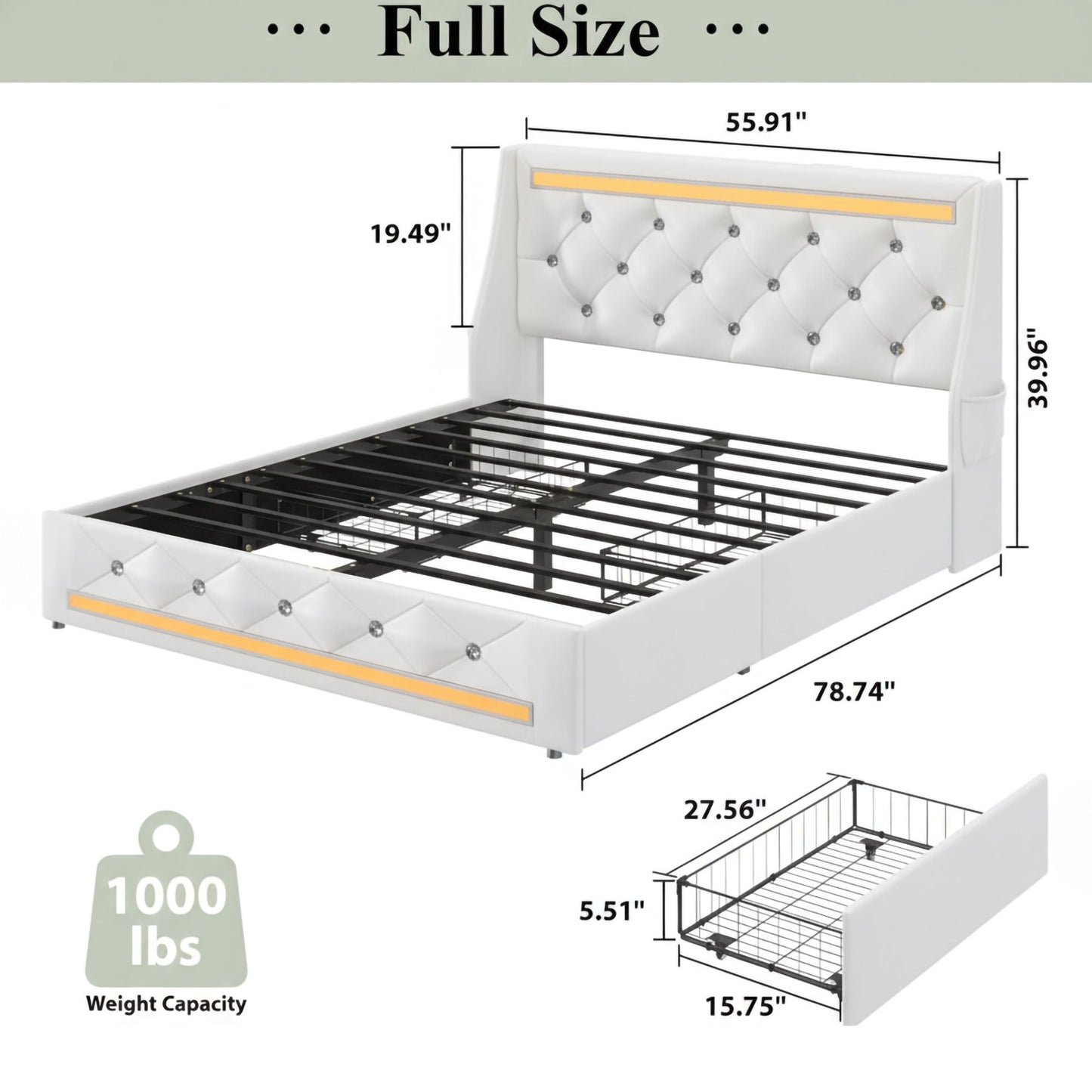 Wingback Upholstered Bed Frame Led and Usb