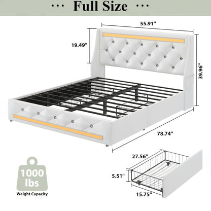 Wingback Upholstered Bed Frame Led and Usb