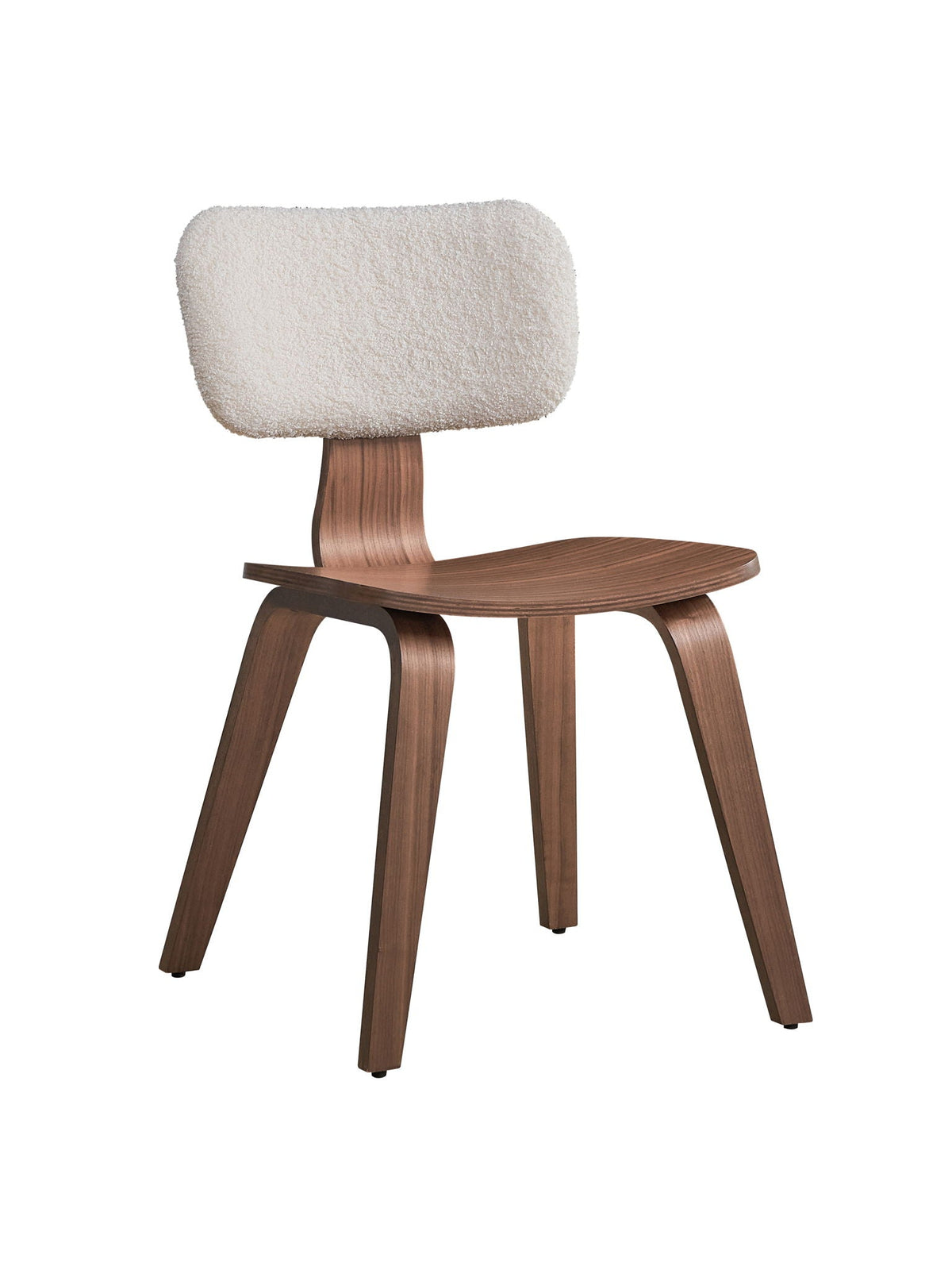 Boucle Walnut Side Chair set with white upholstery, curved walnut legs on Tampa Home & Garden Store