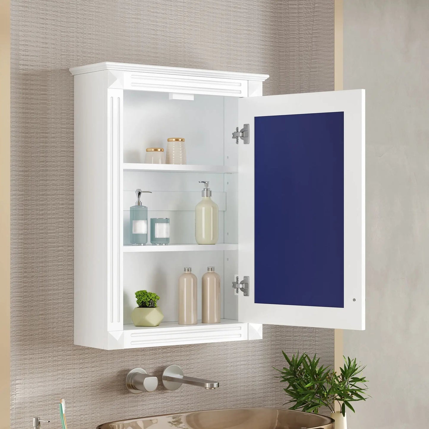 Medicine cabinet wall mount with mirror white finish blue panel Unique Piece Furniture on Tampa Home & Garden Store