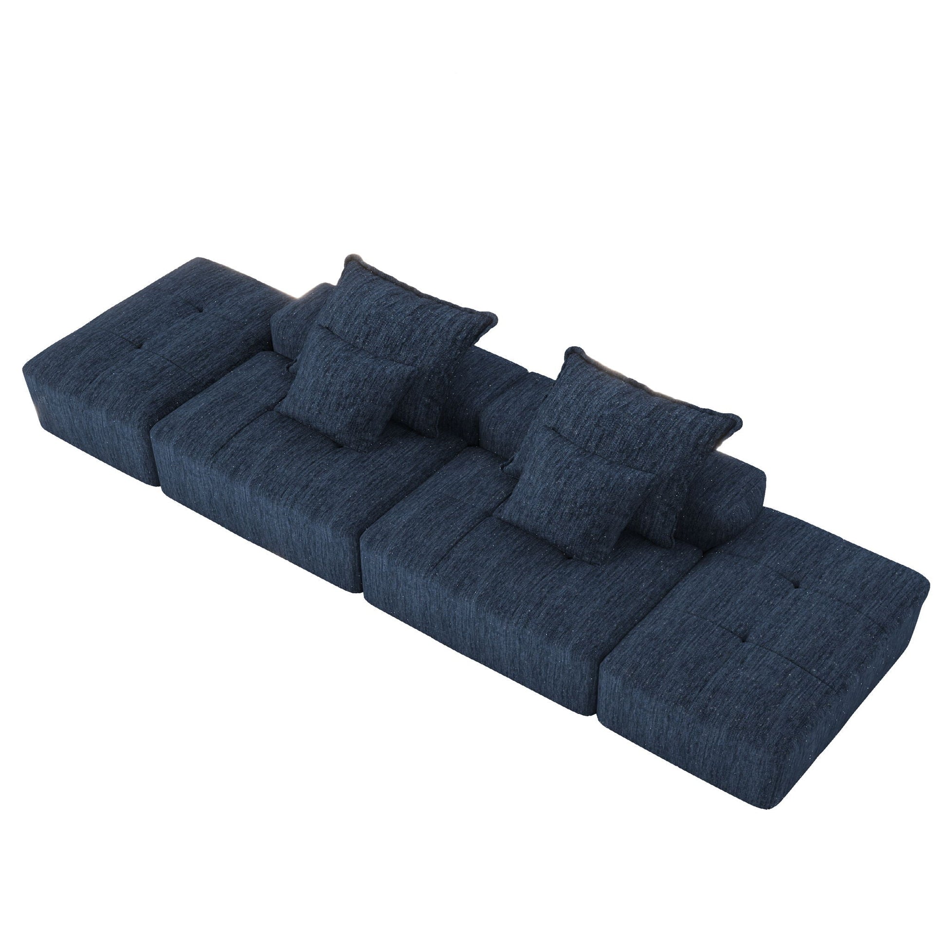 Modern oversized DIY modular sectional sofa with pillows in navy blue fabric, multiple sections on Tampa Home & Garden Store