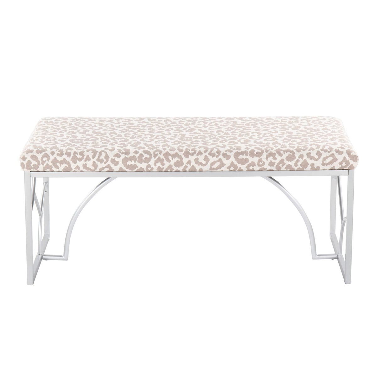 Elegant Upholstered Bench leopard print by HouseOfZazla with chrome metal frame on Tampa Home & Garden Store