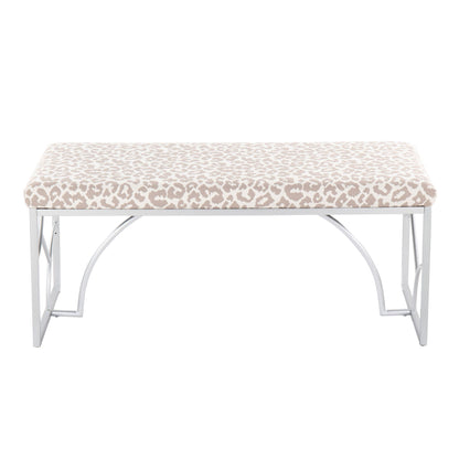 Elegant Upholstered Bench leopard print by HouseOfZazla with chrome metal frame on Tampa Home & Garden Store