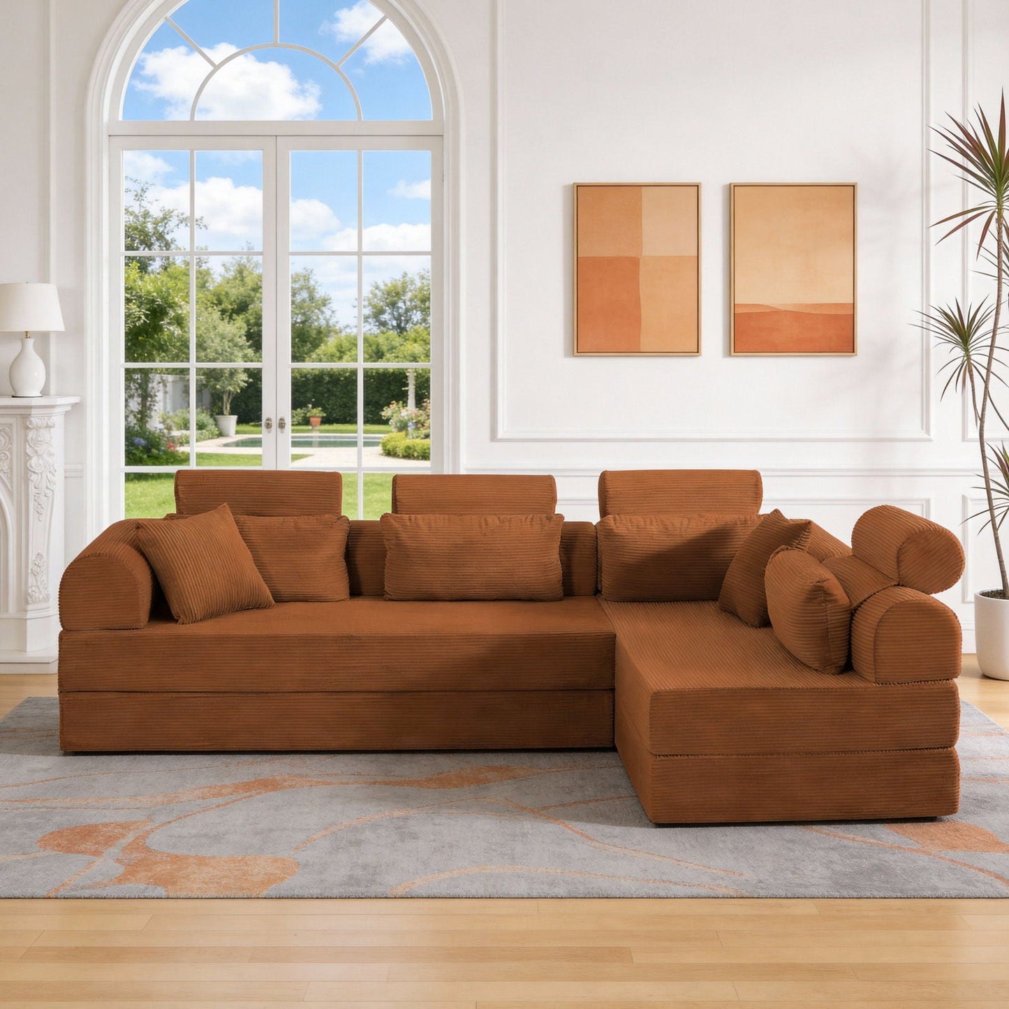 Modern L-Shape Modular Sectional Sofa in warm brown corduroy by HouseOfZazla on Tampa Home & Garden Store