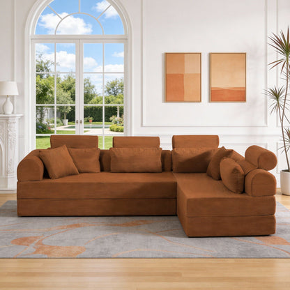 Modern L-Shape Modular Sectional Sofa in warm brown corduroy by HouseOfZazla on Tampa Home & Garden Store