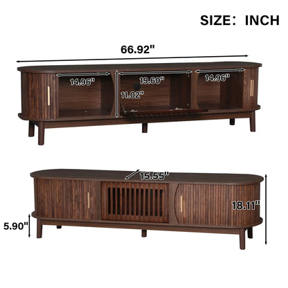 Wood TV Stand With Storage and Sliding Doors