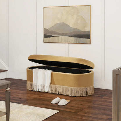 Melinda Oval Tufted Bullion Fringe Storage Bench