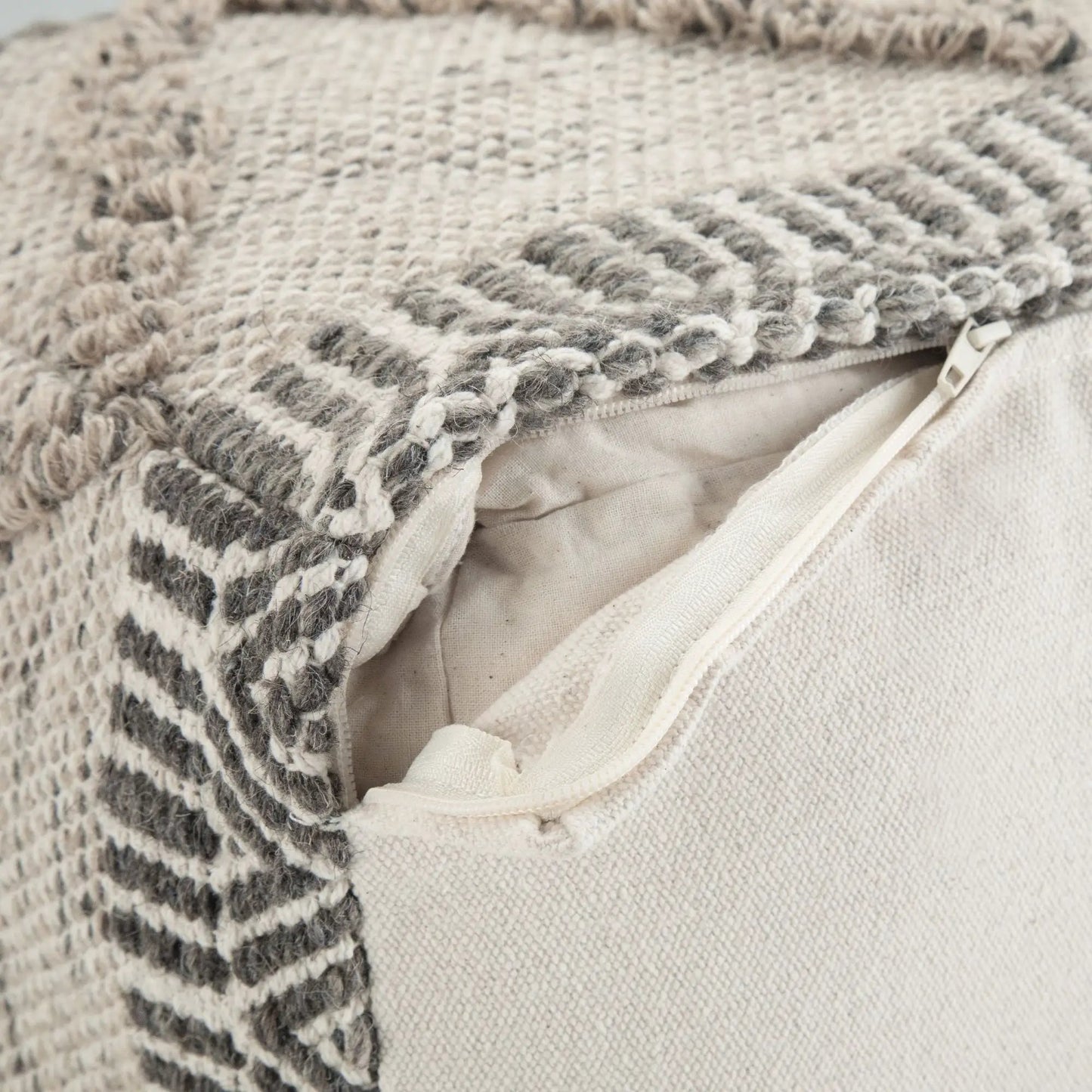 Sweeney Upholstered Square Pouf cream knit with zipper edge by Unique Piece Furniture on Tampa Home & Garden Store