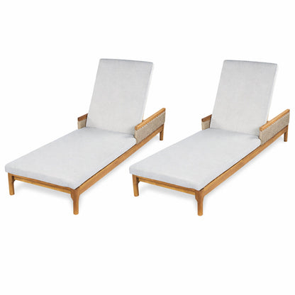 Solid acacia wood sun loungers with grey cushions, 2 outdoor lounge chairs by HouseOfZazla on Tampa Home & Garden Store