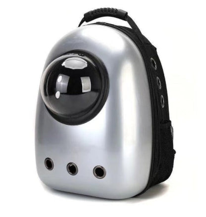 Pet Zen silver space-bag pet carrier backpack with bubble window and four vent holes on Tampa Home & Garden Store