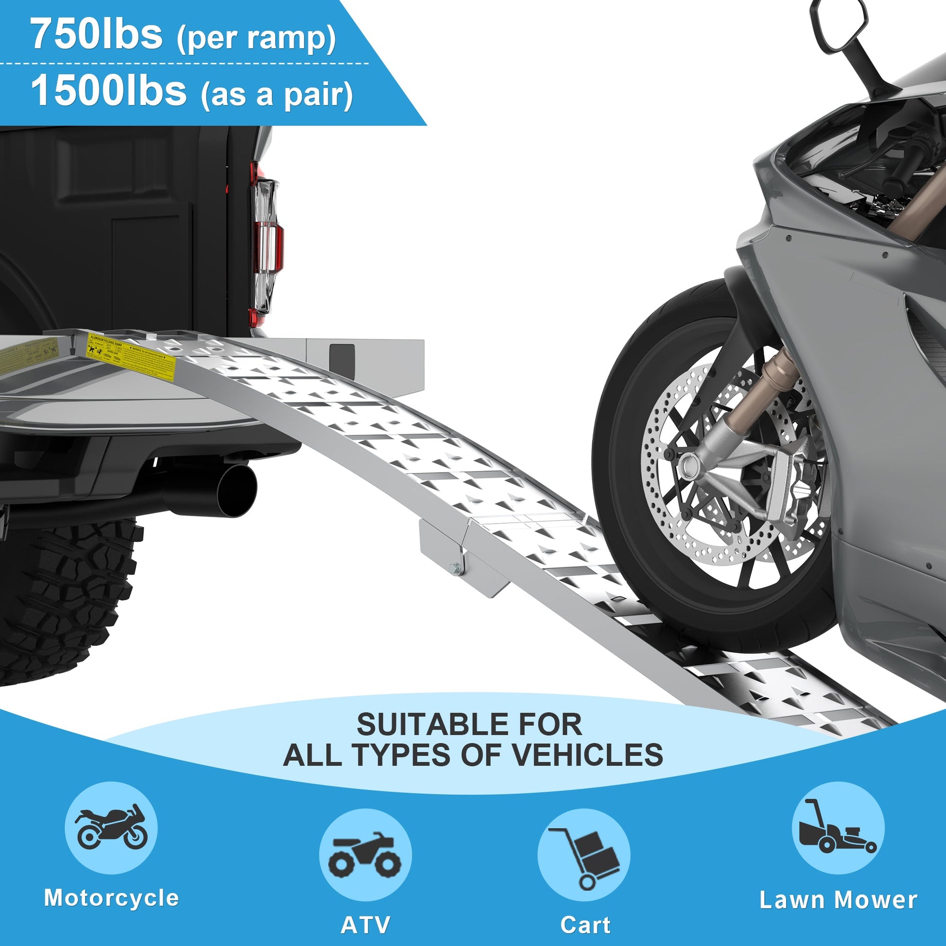 7.5FT Heavy Duty Aluminum Loading Ramp Set for Pickup Trucks with diamond-plate ramps on Tampa Home & Garden Store
