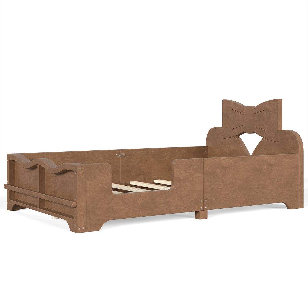 Twin size kids platform bed with full guardrails and bookshelf in white pine by HouseOfZazla on Tampa Home & Garden Store